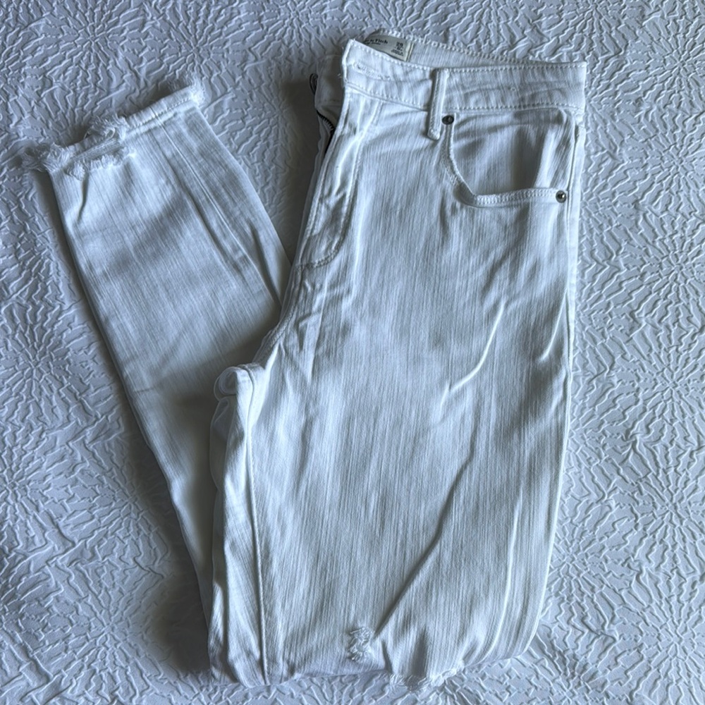 A&F Ankle High Rise White Jeans
